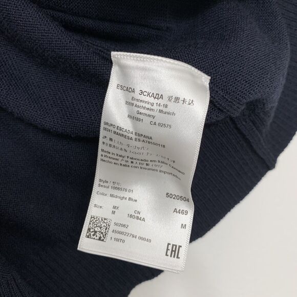 Escada Womens Medium Navy Wool Long Cardigan with Chainmail Accents Italy - Picture 3 of 7